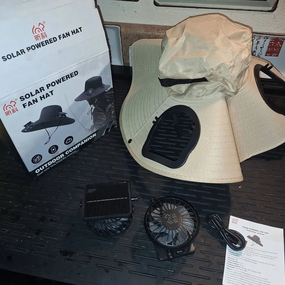 NIB - Khaki Summer Essential Solar Powered/USB Fan Sun Protection Hat Unisex